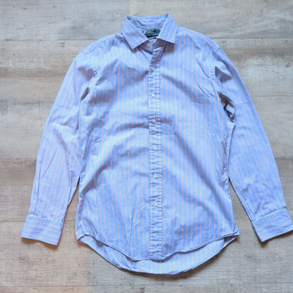 Polo Ralph Lauren Estate Dress Shirt Mens 15 32/33 Blue Pink Striped Long Sleeve